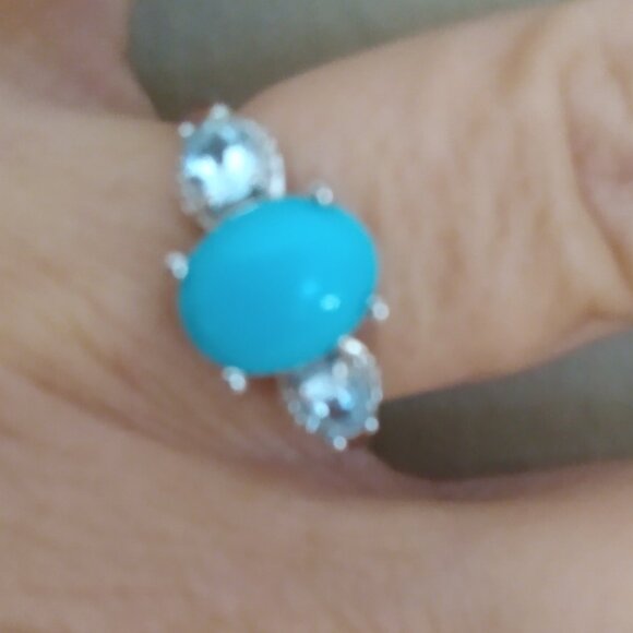 Sleeping beauty turquoise ring/w blue topaz, size 6 - Picture 6 of 7